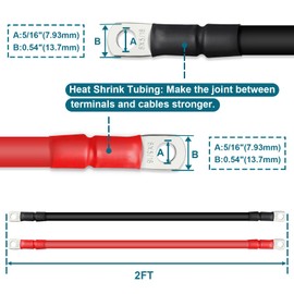 ZONBANG 6 AWG Battery Cable with 5/16 inch Terminals, Copper Battery Inverter Cables for Car RV Automotive Solar, 2FT(2 Pack)
