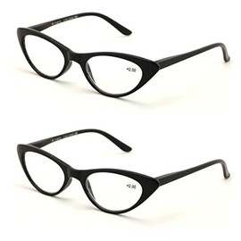 V.W.E. 2 Pairs Deluxe Female Cateye Vintage Reading Glasses Women Readers (2 Black, 2.75)