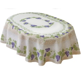 Home Bargains Plus Oval Fabric Tablecloth, 60 x 84 Inch, Provence Bordeaux Wine, Indoor Outdoor Stain and Water Resistant Fabric Table Cloth, Grapevine Bordered Print