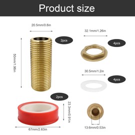 0XBIT Tank Feed-Through 1/2 Inch, Pack of 2 Brass Hose Ducts, Rain Barrel Feed-Through 1/2 Inch, Bulkhead Fitting with Seal and Raw Band, for Water Tanks and Water Towers