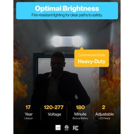 Sunco Emergency Lights, Commercial Emergency LED Flood Lights for Power Outages, Backup Battery (180 Minutes), Wall Mount, Hard Wired, 120-277V, Fire Resistant (UL 94V-0) 2 Pack