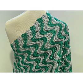 wowfabric4less123 KELLY GREEN SULVER Rhinestones Embroidered Bridal Lace Fabric 50” Width 5 YARD