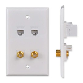 Conwork Ethernet & Coax Wall Plate - Cat6 Coax Keystone Wall Plate with 2 RJ45 Ethernet Ports + 2 TV Coax Cable/F-Type Insert Jacks