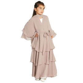 Muslim Chiffon Abaya for Girls Open Front Cardigan Modest Dress Middle East Arabian Robe Islamic Long Robe Dress for Kids Muslin Church Eid Ramadan Robe Prayer Dress For Girls Champagne 7-8 Years