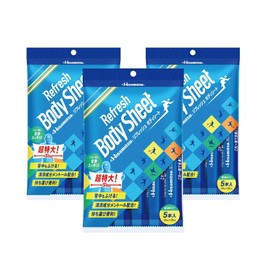 Hisamitsu Refresh Body Seat, Pack of 5 x 3, Extra Large Sweat Wiping Sheet, Individually Wrapped, 19.3 inches (49 cm), Heat Protection, Sports, Leisure, Disaster Prevention, Emergency Product, Replacement for Shower