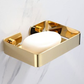 Melairy Soap Dish Holder for Bathroom Shower 304 Stainless Steel Soap Holder Saver Tray Wall Mounted Sponge Holder Golden