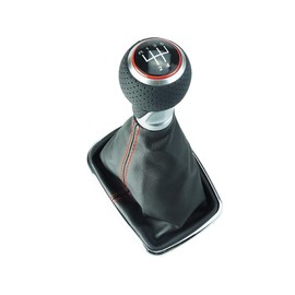 Do!LED Gear Stick Gaiter Black / Red Stitching Gear Knob 5 Gears 12 mm Compatible / Replacement Part for VW Golf 4 IV Frame Chrome Knob in A4 Look Replacement Part for 1J0711113