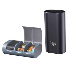 3 Compartment Aluminum Pill Organizer, Pop-up Design, Moisture Proof Travel Case, Arthritis Friendly (Black)