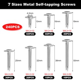 Celepoir 240 Pcs Self Tapping Screws Set, Phillips Self Tapping Screws Metal, M4.2 Self Tapping Screws for Metalwork, Self Drilling Screws for Metal, Self Tapping Screws for Fixing Aluminium Fences