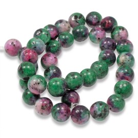 Hackberry Creek 10mm Ruby Zoisite Beads, Round Green Pink Gemstone, Full Strand for DIY Jewelry