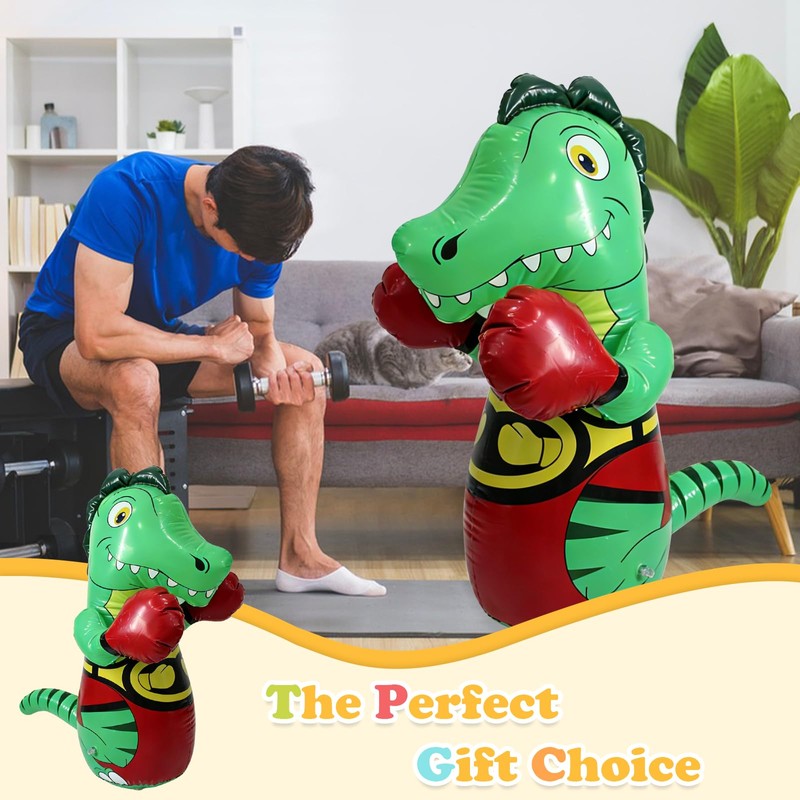 Inflatable Tumbler Dinosaur Punching Bag, 47" Blow up Boxing Dinosaur,Bounce