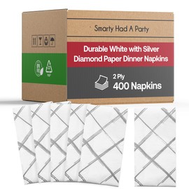 Bulk Napkins For Events - Soft Paper Napkins For Kitchen Set, Baby Shower, Bridal Shower - Cocktail Napkins Disposable (White with Silver, Dinner Napkins (400 Napkins))