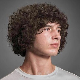 Amnenl Mens Brown Short Curly Afro Wigs California Cosplay Costume Daily Hair Wig Synthetic Heat Resistant Wigs for Male Guys