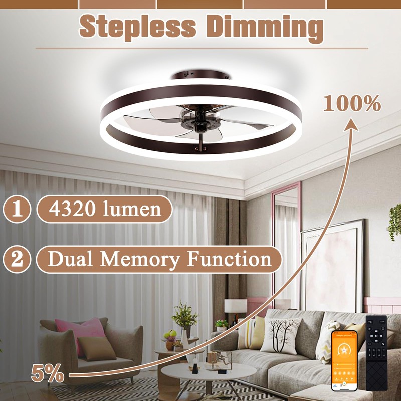 VOLISUN Low Profile Ceiling Fans with Lights and Remote, 19.7in