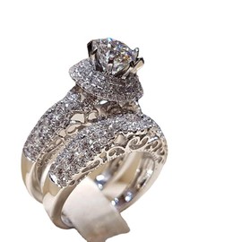 QUSIIOSLK Luxury 925 Sterling Silver Bridal Rings Sets AAA Cubic Zirconia CZ Full Diamond Engagements Rings Wedding 2 Pcs Promise Anniversary White Gold Rings for Women Jewelry 8