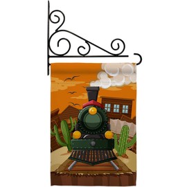 Ornament Collection GS192127-P3-03 Wild West Train Interests Hobbies Impressions Decorative Vertical 13" x 18.5" Garden Flag Set Metal Fansy Wall Bracket Hardware