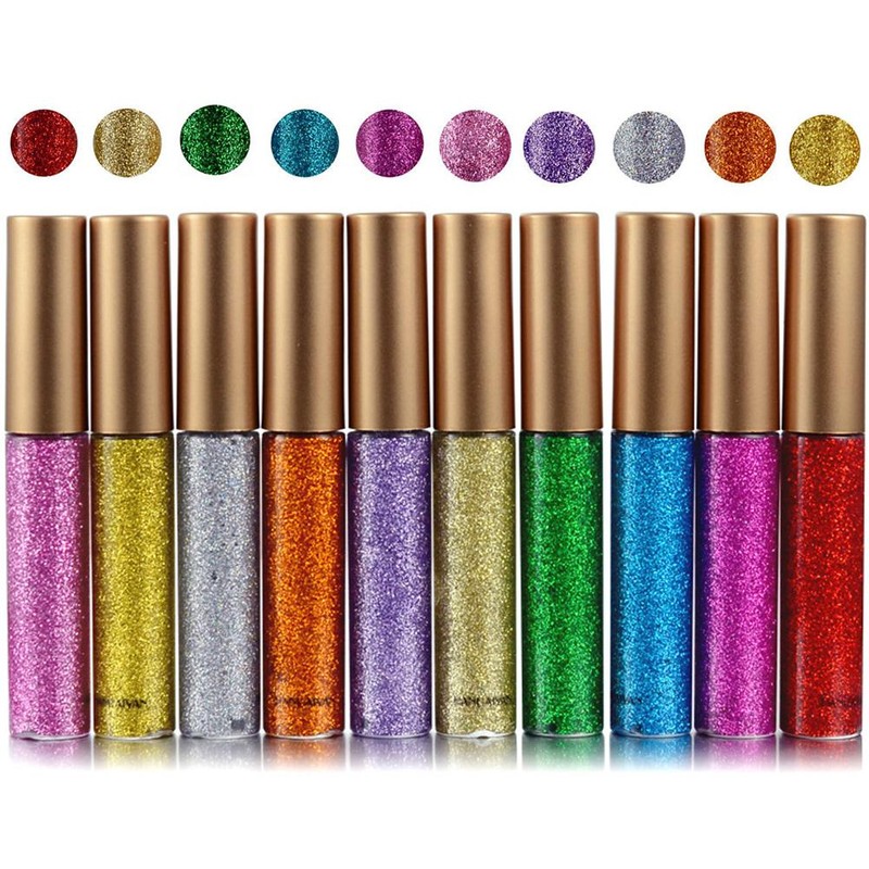10 Pcs Glitter Liquid Eyeliner Metallic Glitter Eyeshadow Waterproof Long