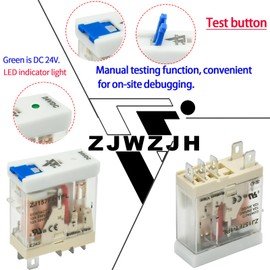 ZJWZJH Power Relay Switch with Test Button 12Amp Miniature 5 Pin SPDT 1NO 1NC with LED Indicator Light and Socket Base UL Certification (5 Pin- 12A, DC 24V)