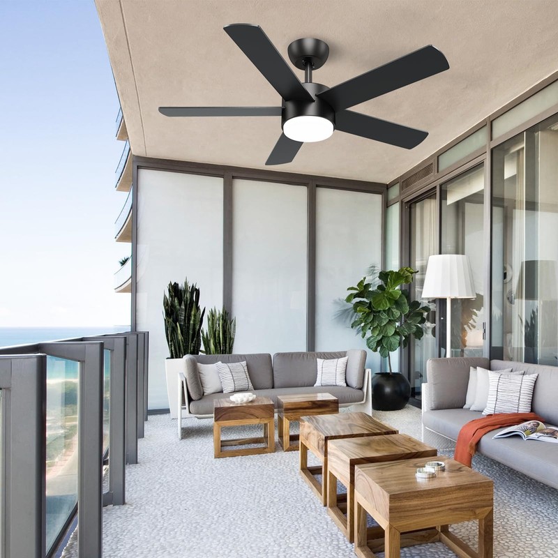 POCHFAN 42 inch Black Ceiling Fans with Lights and Remote