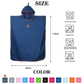 Hiturbo Microfiber Surf Poncho, Wetsuit Changing Bath Robe, Quick Dry Pool Swim Beach Towel with Hood (Navy)