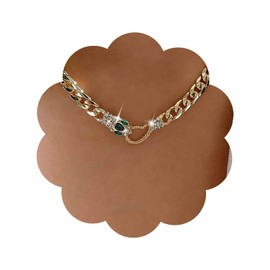 Aneneiceera Vintage Emerald Snake Choker Necklace Punk Crystal Snake Pendant Necklace Gold Serpent Collar Necklace Chunky Curb Chain Necklace Jewellery for Women and Girls (Gold A), Metal