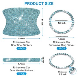 Rhinestone Car Door Handle Stickers 10Pcs Car Decals for Women, Car Door Handle Protector, Bling Accessories Decals Scratch Safety Reflective Auto Sticker Suitable for Car Laptops Decoration (Blue)