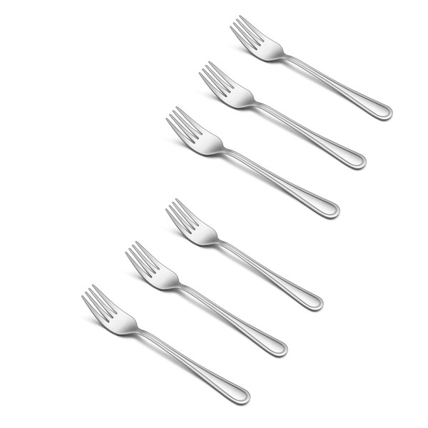TeamFar Toddler Forks, 6 Pcs Stainless Steel Kids Utensil Small Fork for Child Self Feeding, with Line Patterned Edge, Non Toxic & Healthy, Mirror Surface & Dishwasher Safe, Easy to Grip