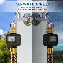 Water Flow Meter with Brass Metal Thread, Measures Gallons/Liters & Flow Rate – Ideal for RV Water Tank Filling, Garden Hose Watering, Lawn Sprinklers & Nozzle Sprayers