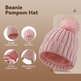 Warmiehomy Women Hat Scarf and Gloves Set Ladies 5Pcs,Winter Warm Knitted Beanie Cap Long Scarf Touchscreen Gloves Plush Ear Thermal Socks 5 in 1 Set Women Gift for Outdoor Sports,Pink