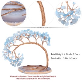 Nupuyai Aquamarine Crystal Tree with Agate Slice Base, Money Tree Figurines Fengshui Ornament for Home Office Wedding Decoration