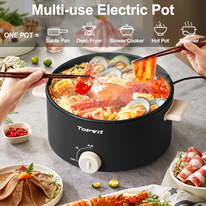 TOPWIT Hot Pot Electric, 4L Electric Pot with Non-Stick Coating,