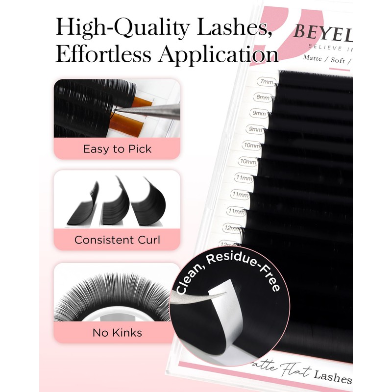 BEYELIAN Ellipse Flat Eyelash Extension, 16 Rows 0.20mm C Curl