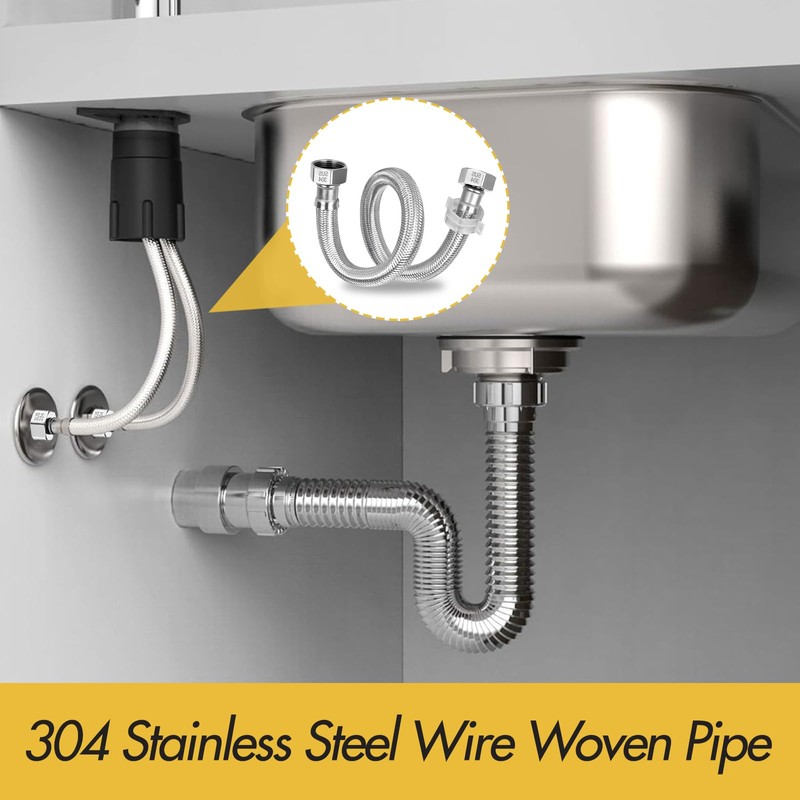 2Pcs Stainless Steel Flexi Pipes, with 2 Plastic Knobs Flexible