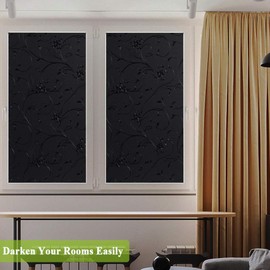 Mikomer Etched Flowers Total Blackout Privacy Window Film,100% Light Blocking Glass Door Film,Room Darkening Window Cling,No Glue/Heat Control/Anti UV for Day Sleep & High Privacy,17.5In. by 78.7In.