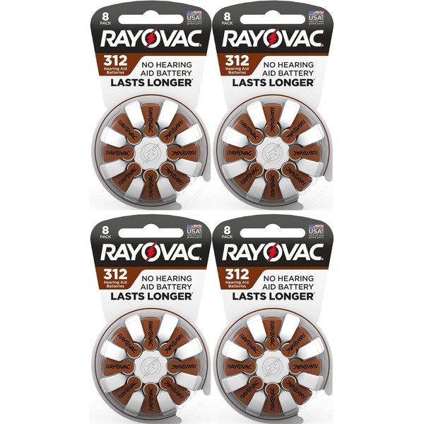 Rayovac - Baterías para audífonos de tamaño 312 para dispositivos de audífonos avanzados, 8 unidades (paquete de 4)