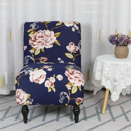Jusmate Armless Accent Chair Cover Slipcover, Stretch Chair Slipper Super Fit Armless Chair Furniture Protector Cover Slipcover for Living Room Hotel (Flower Navy)