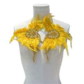 JRYYR 1 Pair Feather Rhinestone Applique, Gold Rhinestone Applique for Dress, Wedding, Costume Decoration Accessory Patch (Feather Applique - Gold Color)