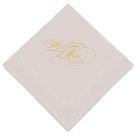 Weddingstar 3-Ply Gold Foil Cocktail Napkins Grey - Mr and Mrs Script