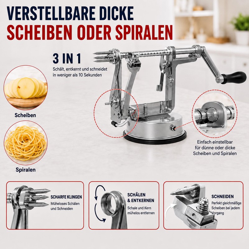'Stainless Steel "Deluxe Apple Peeler 3 in 1 Function Peeler