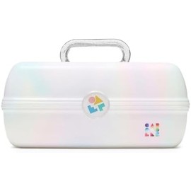 Caboodles On-The-Go Girl Caja de maquillaje de ópalo blanco, caja organizadora de maquillaje de plástico duro, espejo integrado, cierre seguro para viajes seguros, almacenamiento amplio para artículos