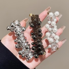 3pcs,No Damage Soft Elastic Sp/iral Hair Ties for Women,Hair Bobbles with Beads,Pearl Twisted Hair Wire Pony Hair Tie,Clear Ha/ir El/astic Bands,Hairbands Women,E/lastic Bands for H/air,Rip Tie