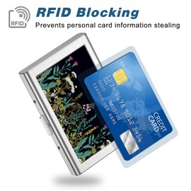 Rimilak Metal Credit Card Holder, Mini Credit Card Wallet RFID Blocking Slim Metal Hard Case for Women Men, Daisy Flower