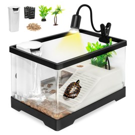 Clioran Turtle Tank Kit,PC Large Red Eared Slider Aquarium,Aquatic Baby Tortoise Habitat for Fishes and Amphibians,Include Filter*1,Filter Plates*2,Plants*2,Lamp*1,Bulb*1,Stone*1,Basking Platform*1
