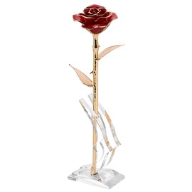 Ejoyous Gold Dipped Roses 24K Gold Rose Forever Blooming Flowers RED with Stand