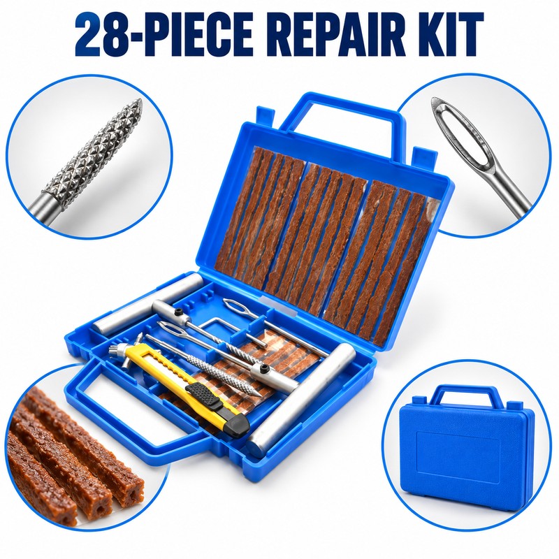 Car Tire Repair Kit 28-Piece – Puncture Repair Tools for