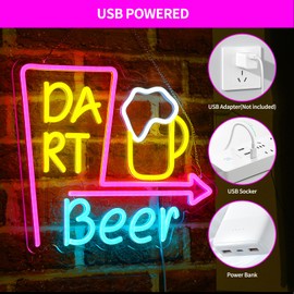 Rdutuok Dart Neon Sign Wall Decor Dartboard Neon Lights,Beer Neon Sign LED Bar Sign for Man Cave Beer Bar Pub Store Bedroom Restaurant Club Hotel Party Decor Game Room USB Powered 14.2" x 12"