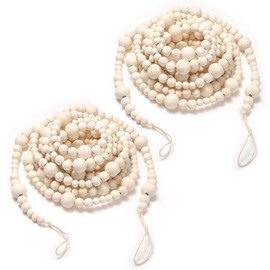 GWHOLE 2pcs Wooden Beads Garland Christmas Xmas Tree Farmhouse Mantle Decor Natural Wood Beaded Garland for Christmas Holiday Party Decoration Farmhouse Rustic Wooden Beads Garland Decors, 7.2ft