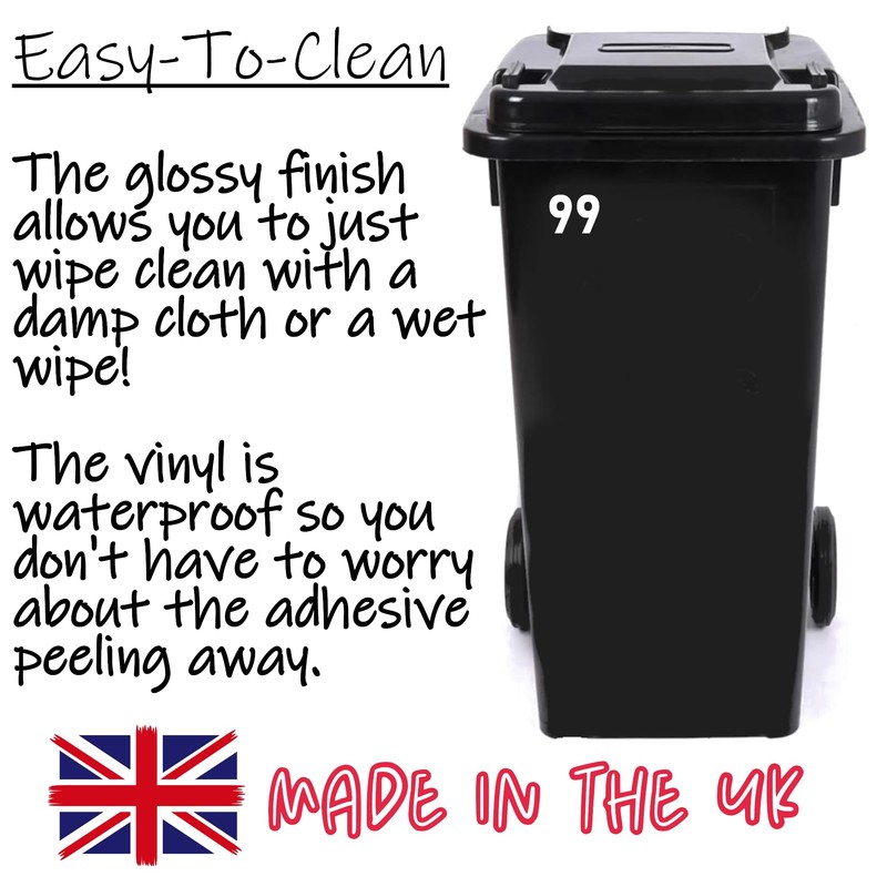 Pack of 5 5cm/2" Waterproof House Number Wheelie Bin Stickers