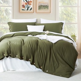 Lanqinglv Bed Linen 155 x 220 cm 2-Piece Olive Green - Bed Linen Green 1 Duvet Cover 155 x 220 cm + 1 Pillowcase 80 x 80 cm, Oeko-Tex Microfibre Bed Linen Sets with Button Closure
