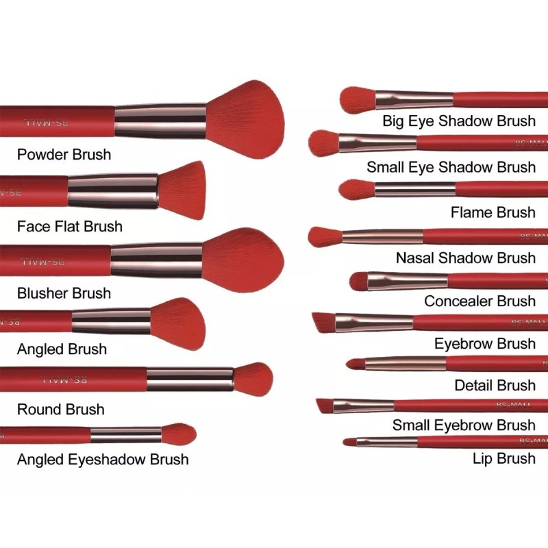 BS-Mall Juego De 15 Brochas De Maquillaje Rojo